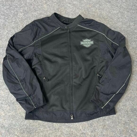 Harley Davidson Mens Black Motorcycle Jacket Mesh Armor Reflective Size Large - Picture 1 of 14